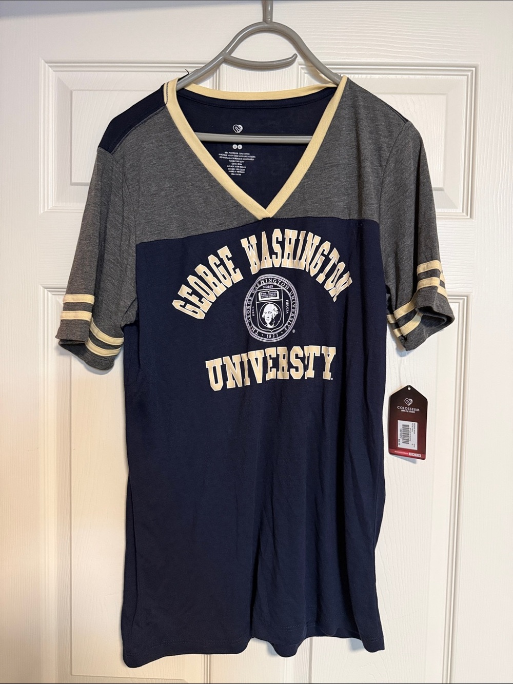 Colosseum George Washington University Navy & Gray V-Neck Tee with Cream Trim